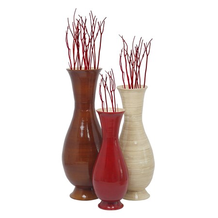 Uniquewise Tall Tri Color and Sizes Modern Handmade Bamboo Floor Vase, Brown, Natural, and Red, PK 3 QI003592.3